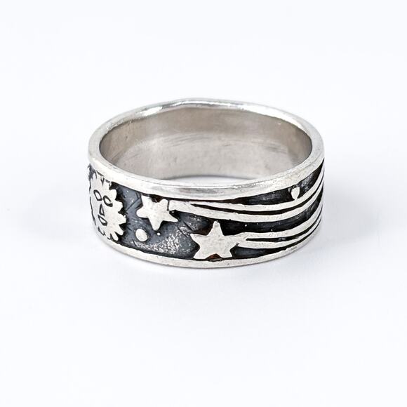 Vintage Sterling Silver 925 Celestial Sun Moon Stars Ring Size 10.75 - Picture 5 of 10
